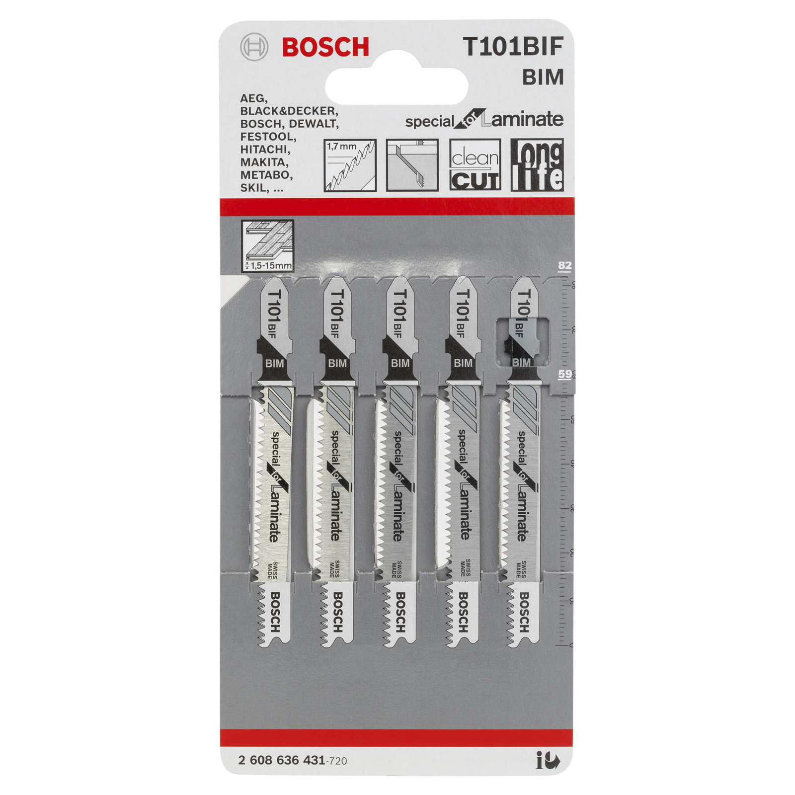 Bosch 5x Stichsägeblatt T 101 BIF Special for Laminate - 2608636431