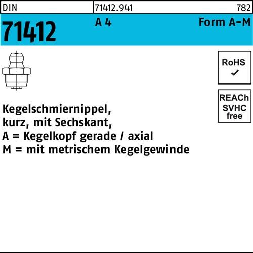 Kegelschmiernippel DIN 71412 FormA-M AM 6x 1 SW 7 A 4 50 Stück