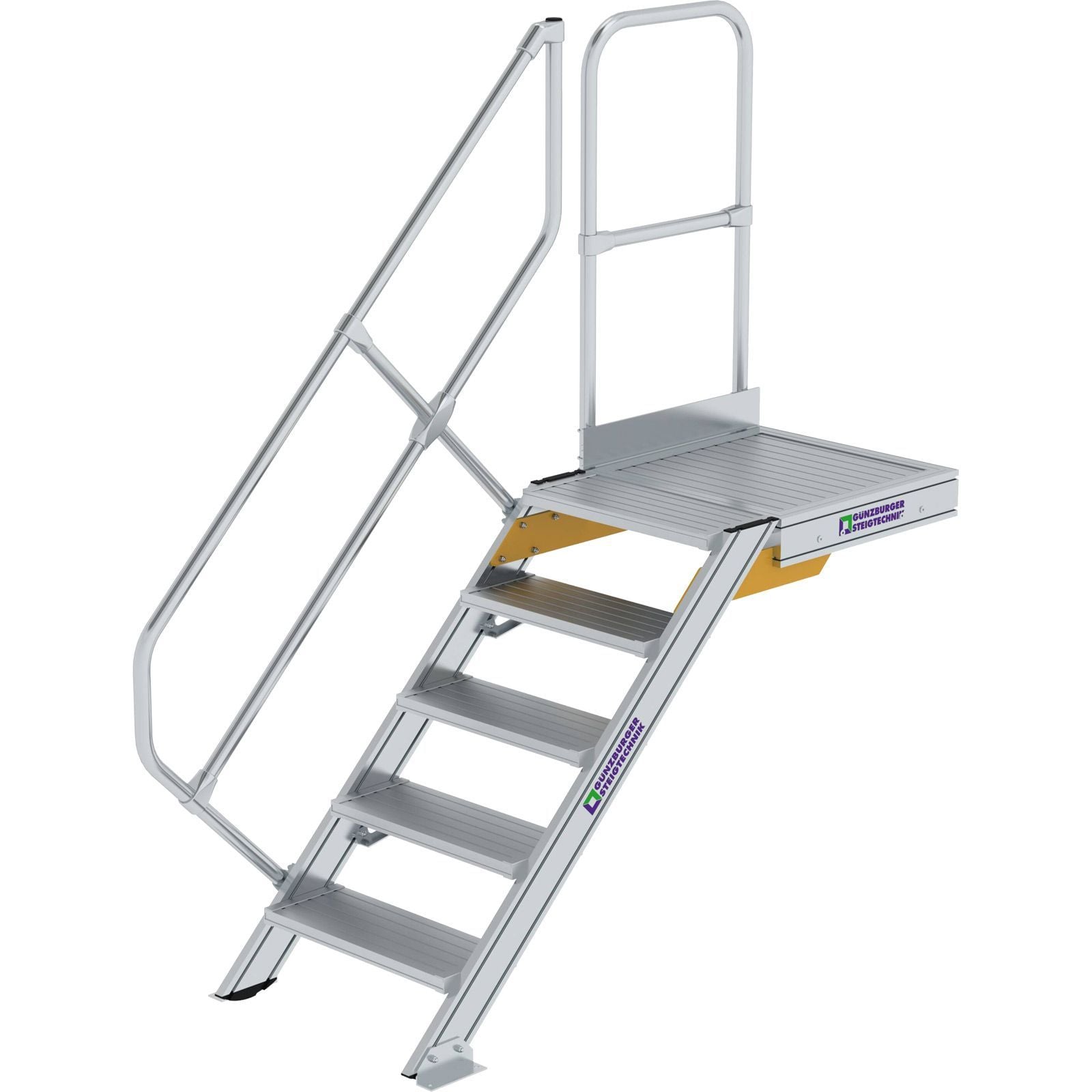 Günzburger Steigtechnik Treppe mit Plattform 45° Stufenbreite 600 mm 5 Stufen Aluminium geriffelt - 600425