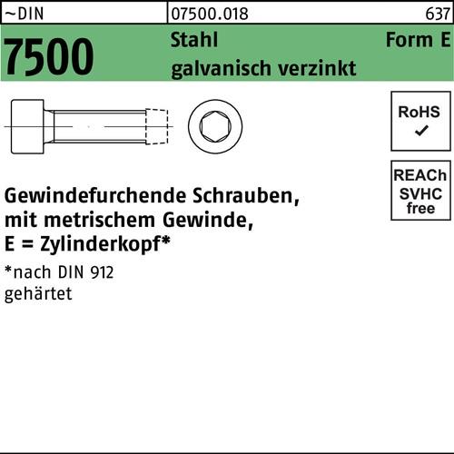Gewindefurchendeschraube DIN 7500 ZYLKO Innen-6kt E M5x12 Sta galv.verz. 2000St.