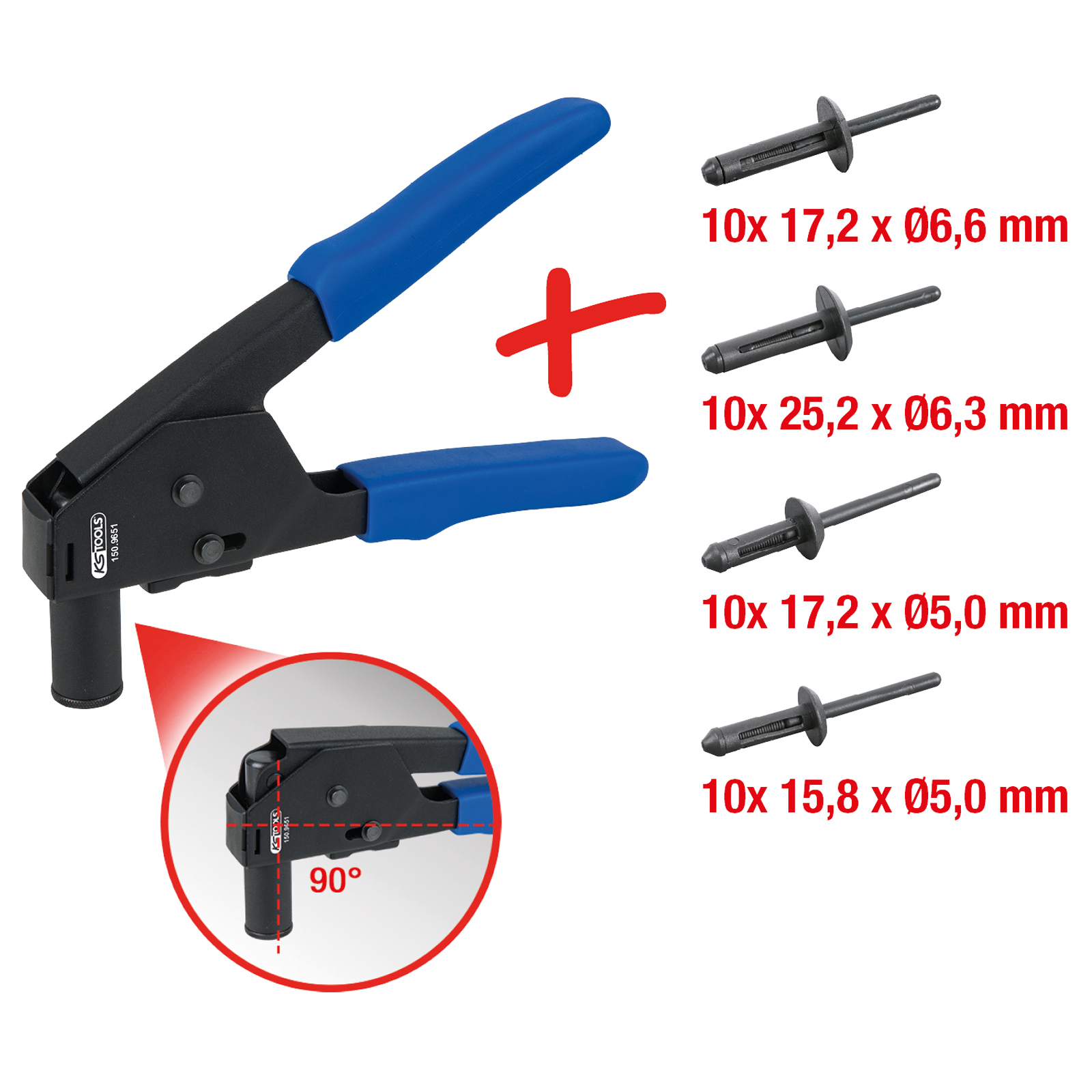KS TOOLS Kunststoff-Nietzangen-Satz mit Nieten 41tlg. - 150.9650