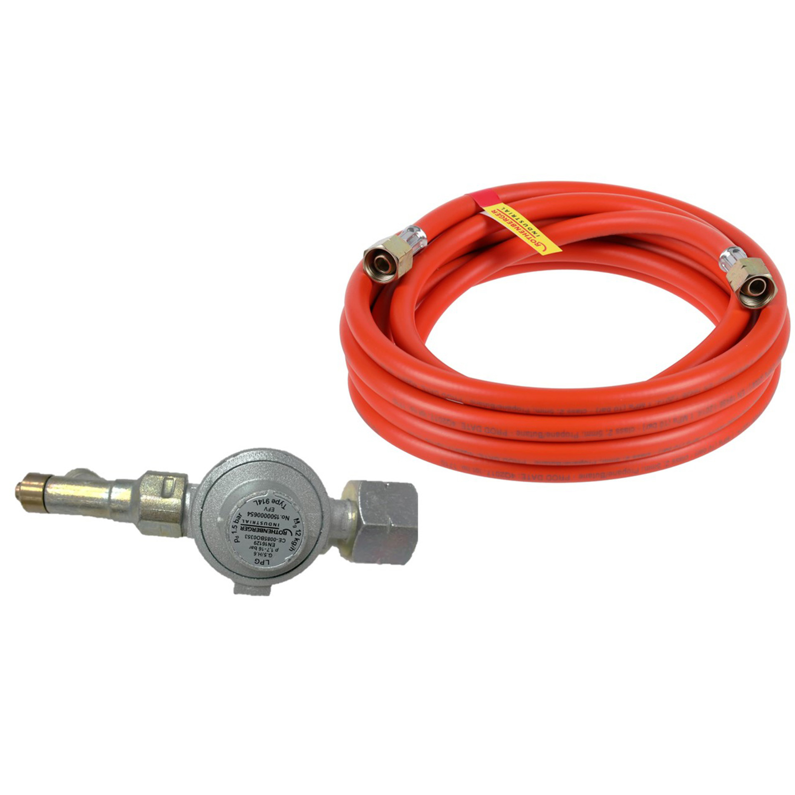 ROTHENBERGER Industrial Set Gasdruckregler 1,5 bar mit 2,5 m Propangasschlauch | 12 kg/h | Schlauchbruchsicherung | Abgangsgewinde 3/8" - 1500005429