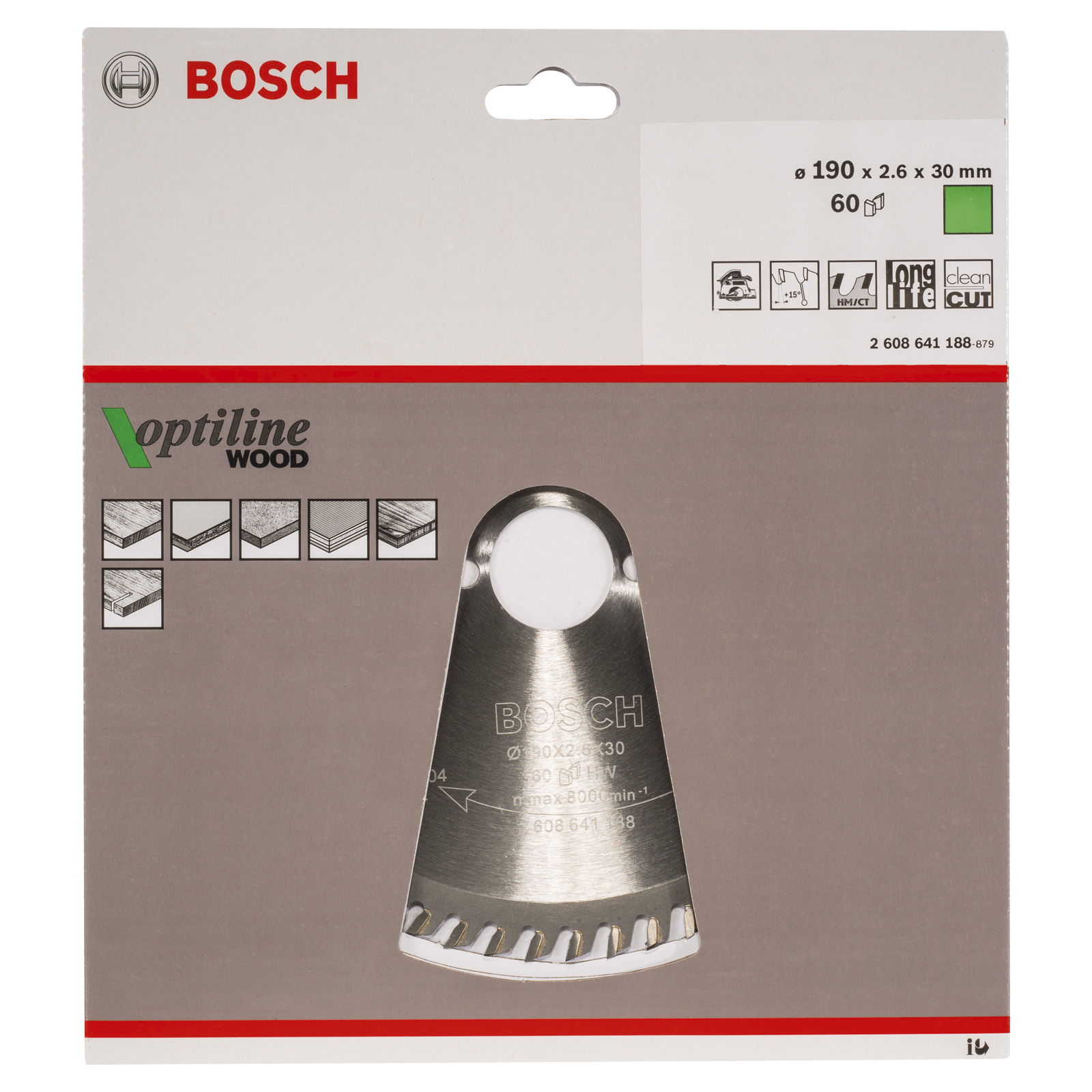 Bosch Kreissägeblatt Optiline Wood für Handkreissägen, 190 x 30 x 2,6 mm, 60Z - 2608641188