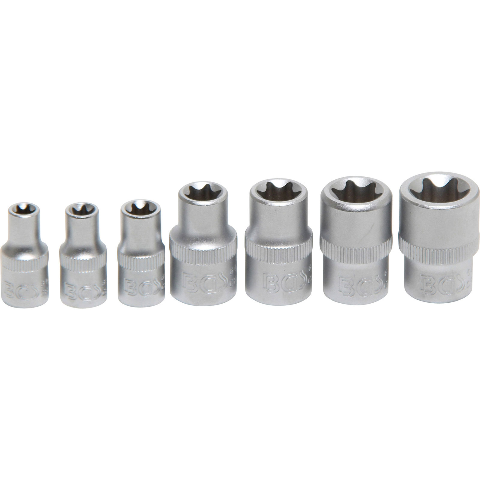 BGS Steckschlüssel-Einsatz-Satz E-Profil Antrieb Innenvierkant 6,3 mm (1/4") / 10 mm (3/8") SW E6 - E16 7 tlg. - 2027