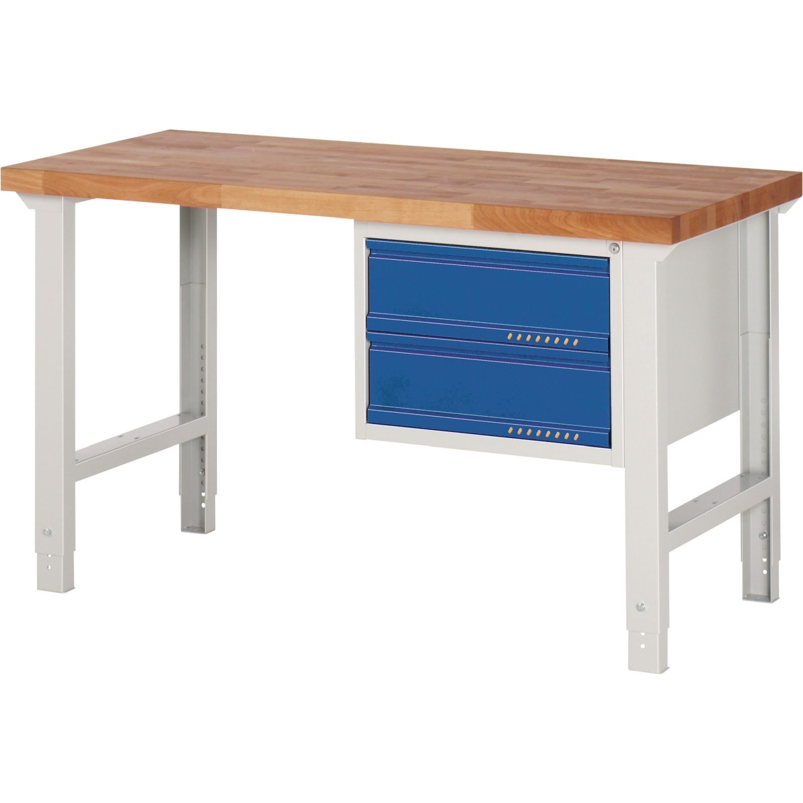 Werkbank Ser.BK 650 B1500xT700xH790-1140mm Buche lichtgrau/blau 2 Schubl.TECWERK