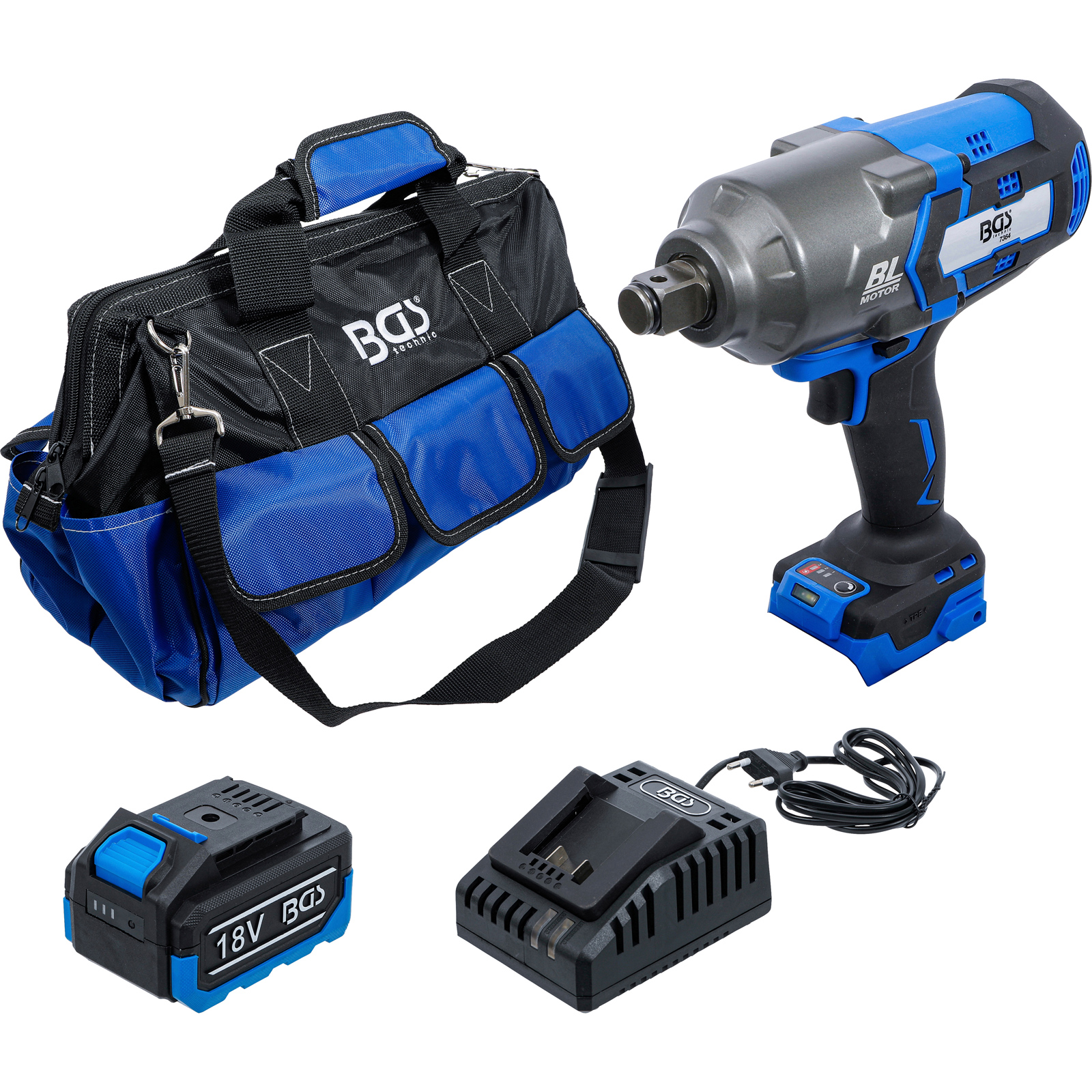 BGS Akku-Schlagschrauber-Satz | bürstenlos | 1200 Nm | 18 V | mit Akku und Schnell-Ladegerät - 7391