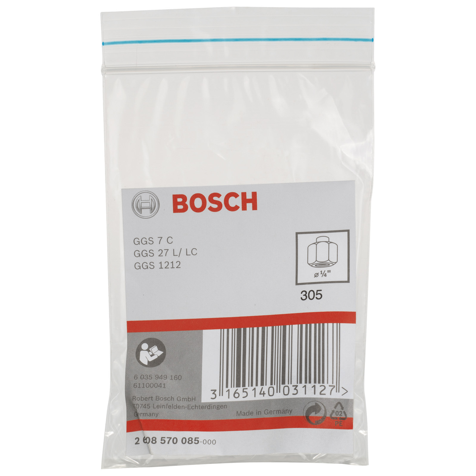 Bosch Spannzange mit Spannmutter, 1/4, für Bosch-Geradschleifer - 2608570085