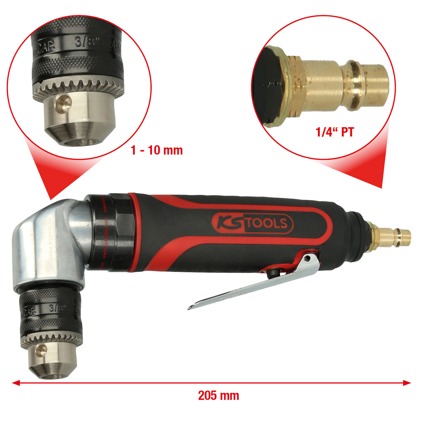 KS TOOLS 10 mm Druckluft-Winkelbohrmaschine - 515.5465