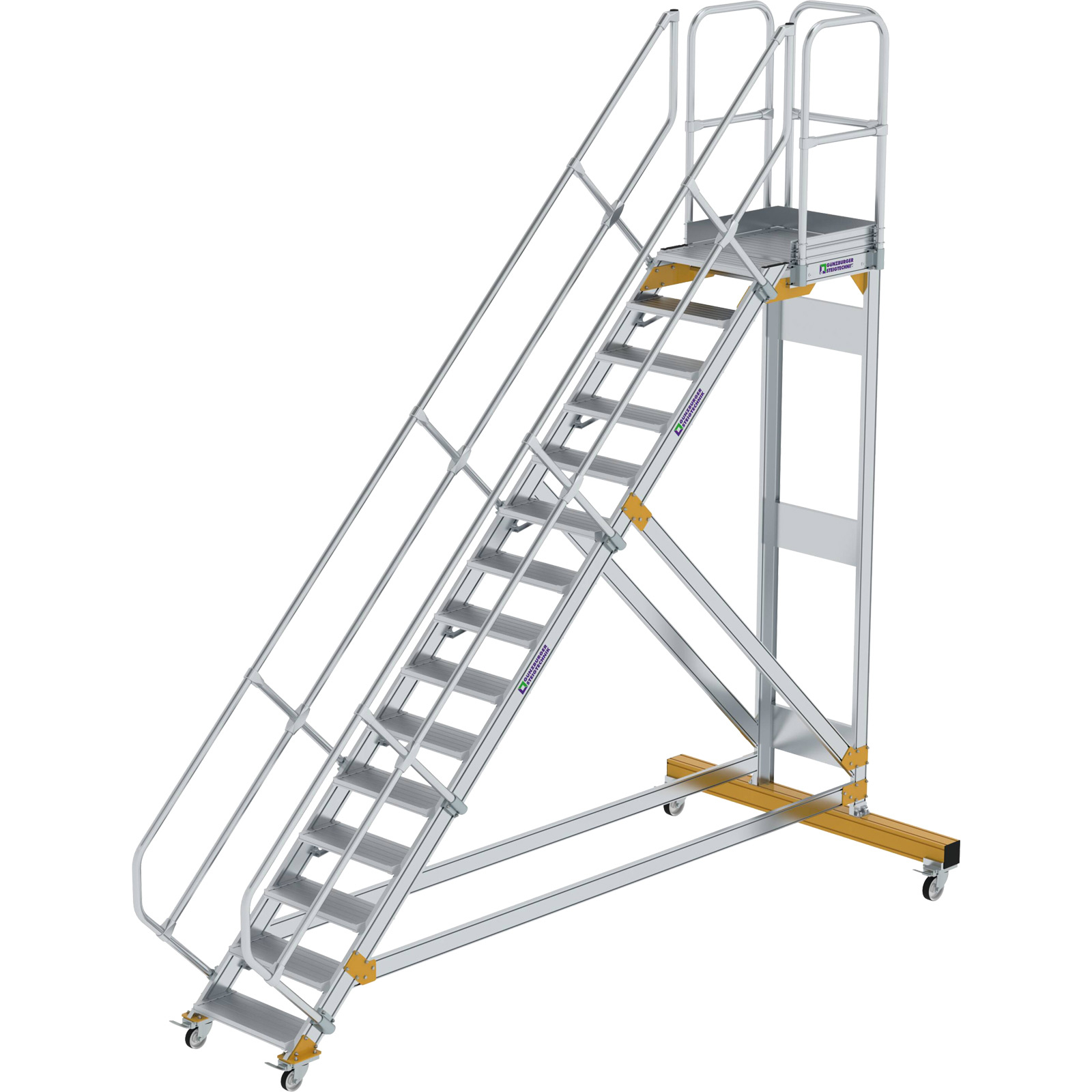 Günzburger Steigtechnik Plattformtreppe 45° fahrbar Stufenbreite 0,6 m 15 Stufen Aluminium geriffelt - 600775