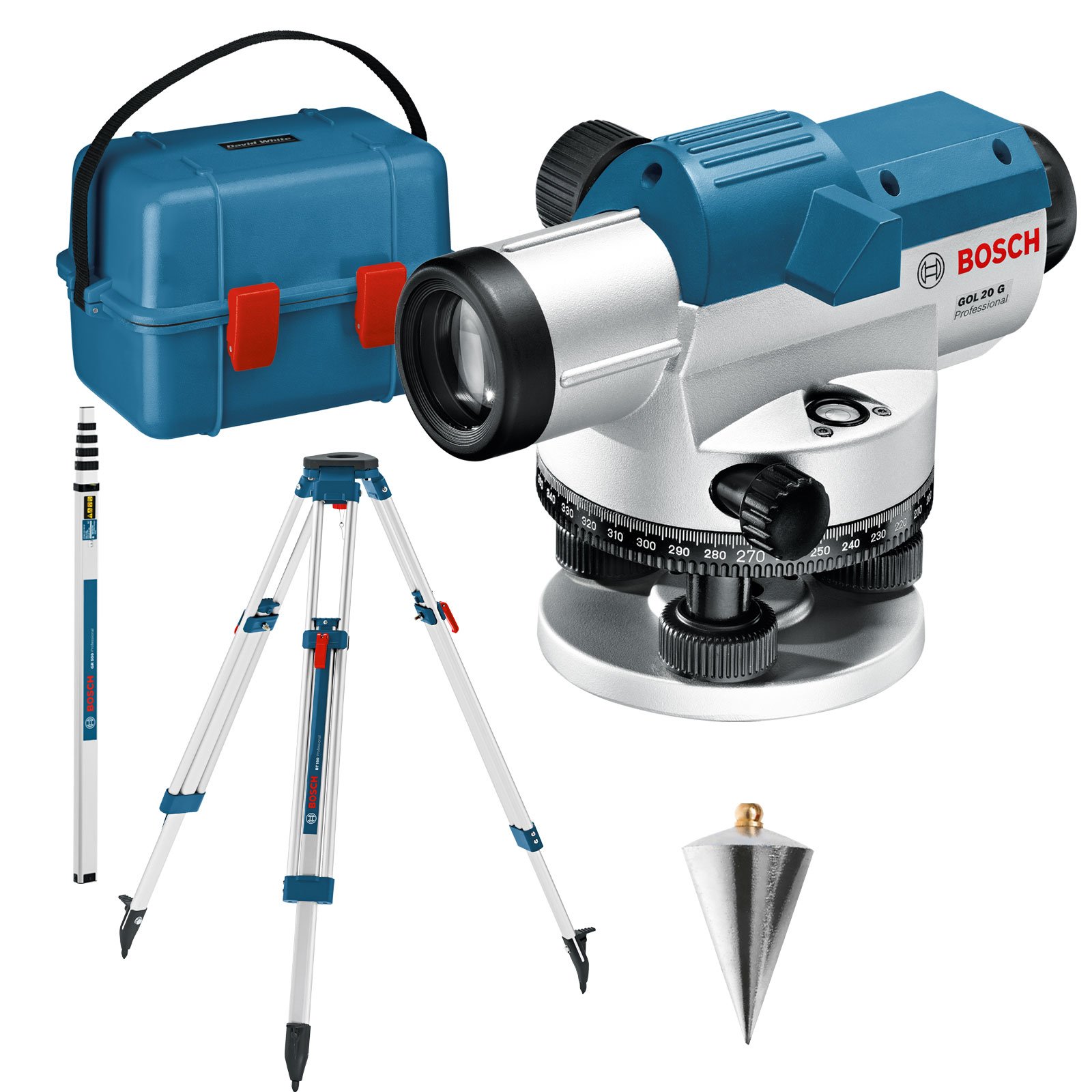 Bosch optisches Nivelliergerät GOL 20 G mit Baustativ BT 160 + Messstab GR 500 in Transportkoffer - 061599404P