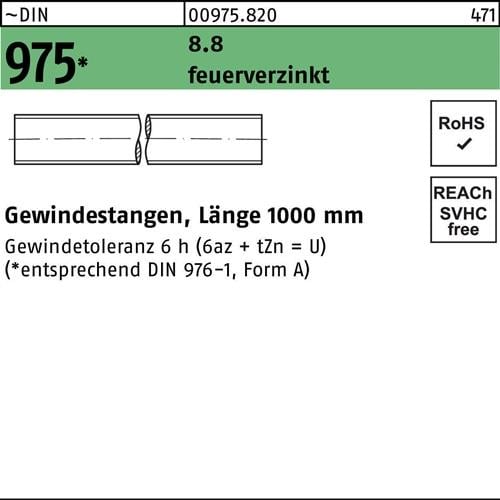 Gewindestange DIN 975 M27x 1000mm 8.8 feuerverz. 1 Stück
