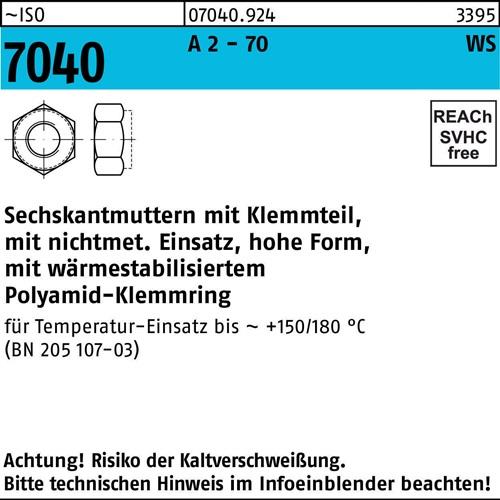 Sechskantmutter ISO 7040 Klemmteil M12 A 2 - 70 brauner Ring 100 Stück