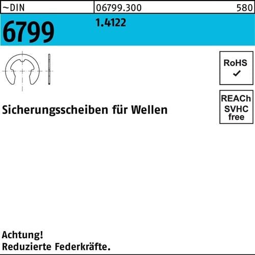 Sicherungsscheibe DIN 6799 f.Wellen 1,5 1.4122 250 Stück