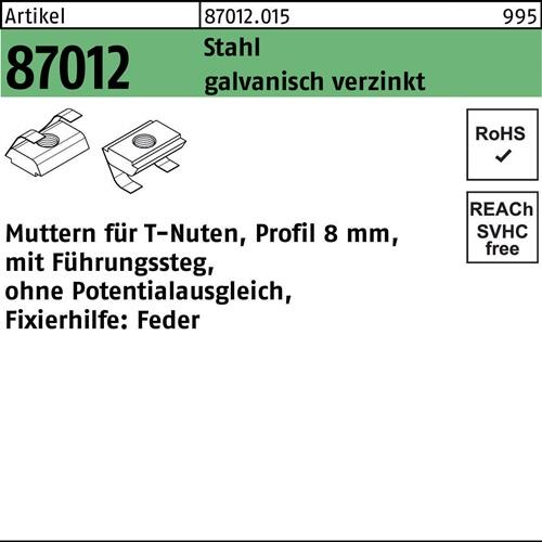 T-Nutenmutter R 87012 Führungssteg/o.Potenzialausgl. 8mm M6 galv.verz. 1000St.