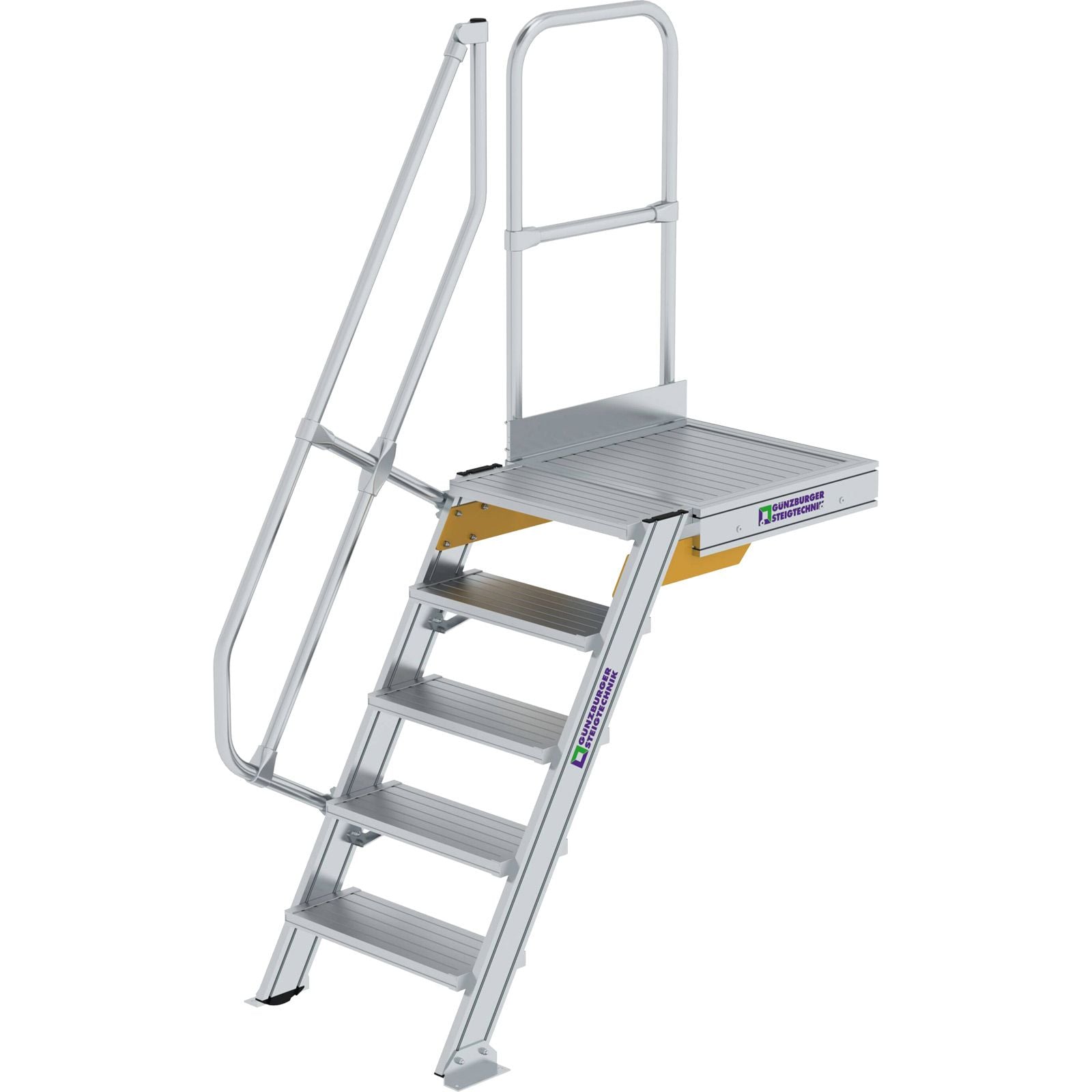 Günzburger Steigtechnik Treppe mit Plattform 60° Stufenbreite 600 mm 5 Stufen Aluminium geriffelt - 600365