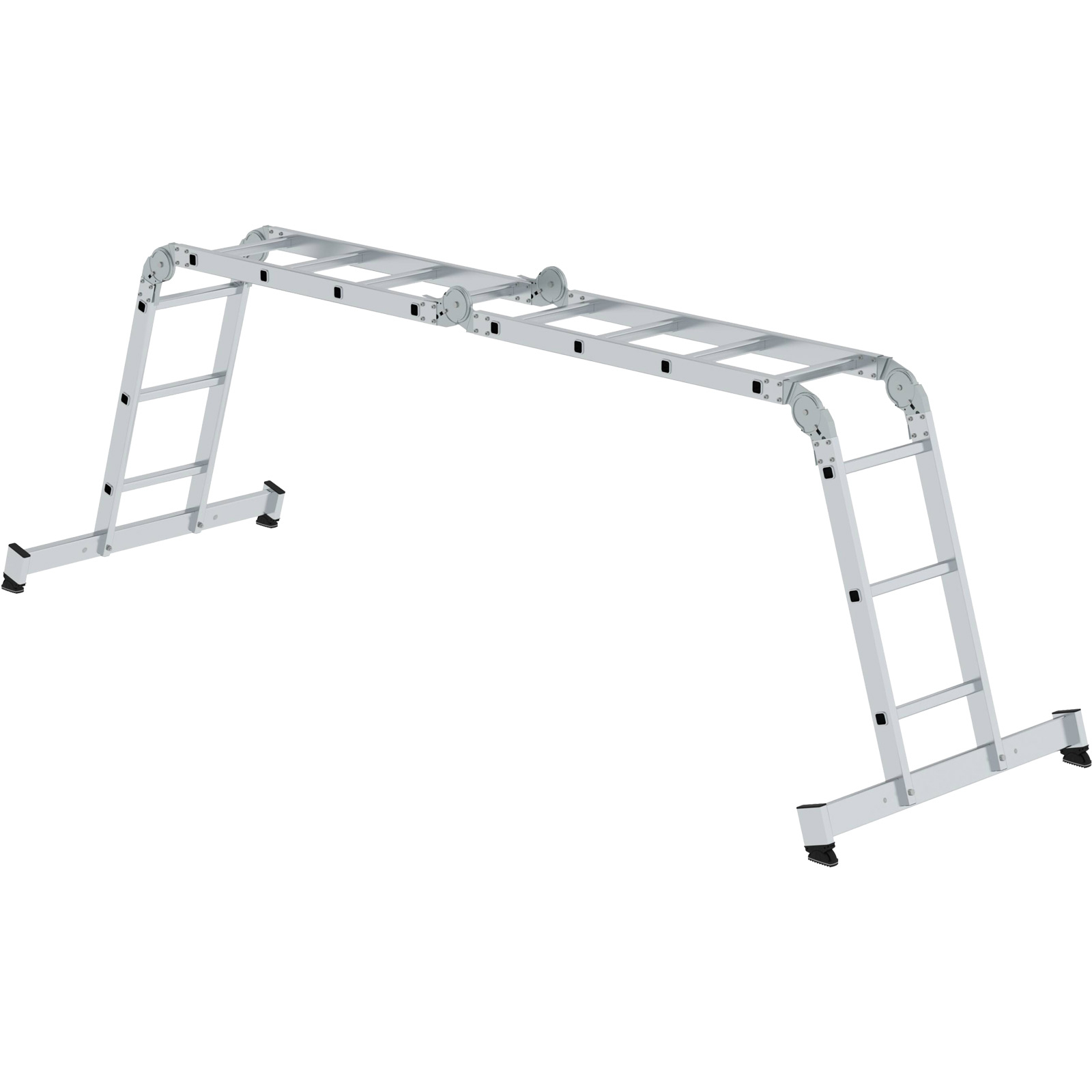 Günzburger Steigtechnik Vielzweckleiter 4tlg. mit nivello-Traverse und Holzbelag 2 x 3 + 2 x 4 Sprossen - 031324