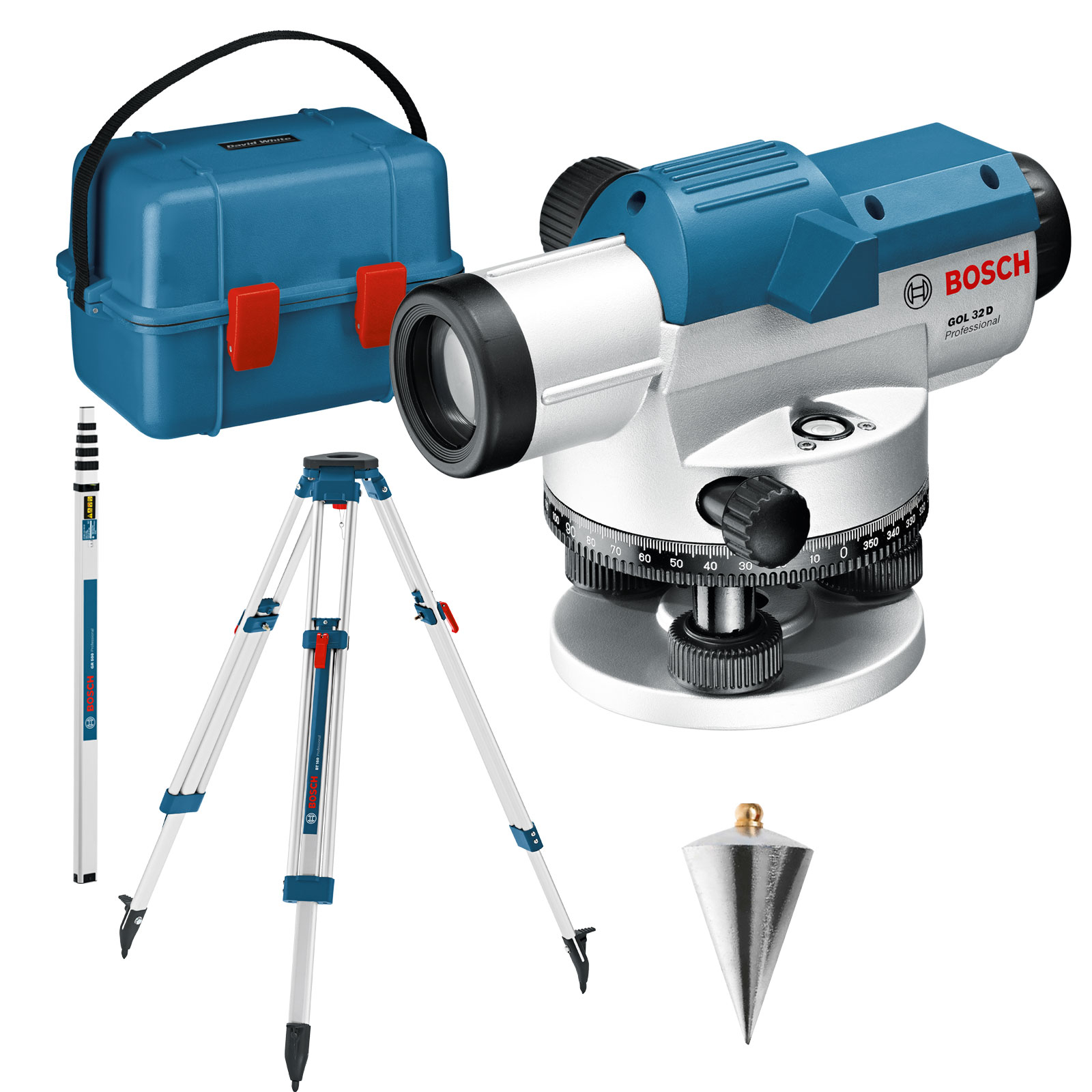 Bosch optisches Nivelliergerät GOL 32 D mit Baustativ BT 160 + Messstab GR 500 in Transportkoffer - 06159940AX