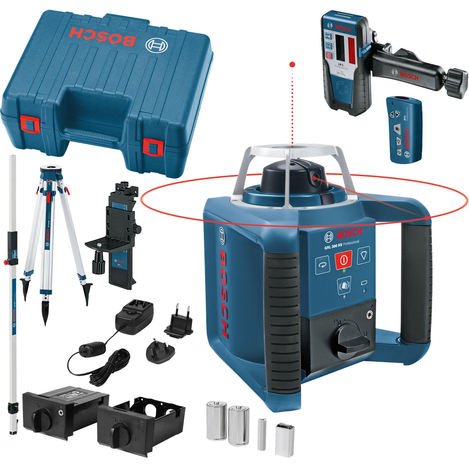 Bosch Rotationslaser GRL 300 HV inkl. RC1 + WM4 + LR 1 + BT 170 und GR 240 im Koffer - 061599405U