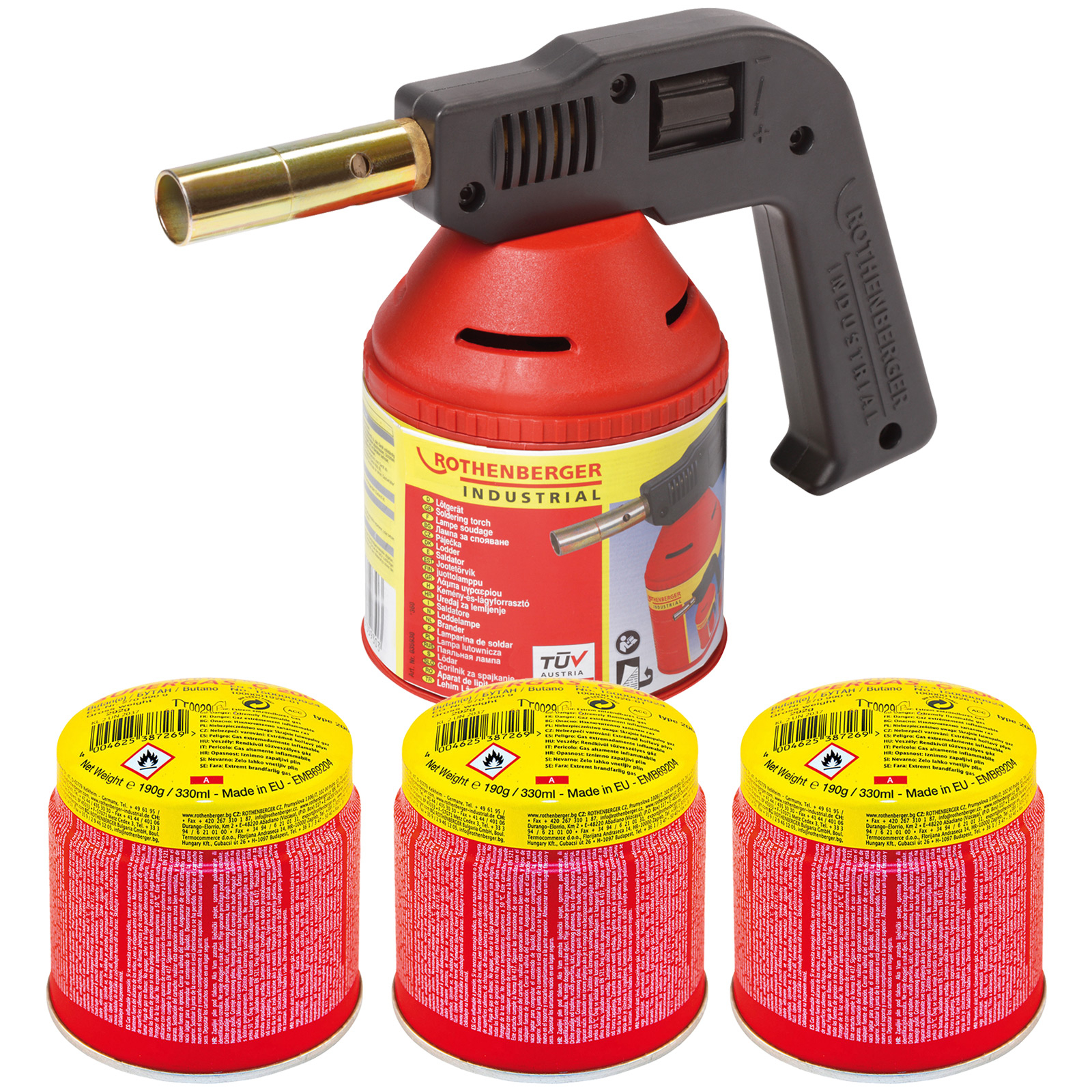 ROTHENBERGER Industrial RoFlame Premium Lötlampe 1.750 °C inkl. 3x C200 Kartusche 330 ml mit ILL System - 1500004630