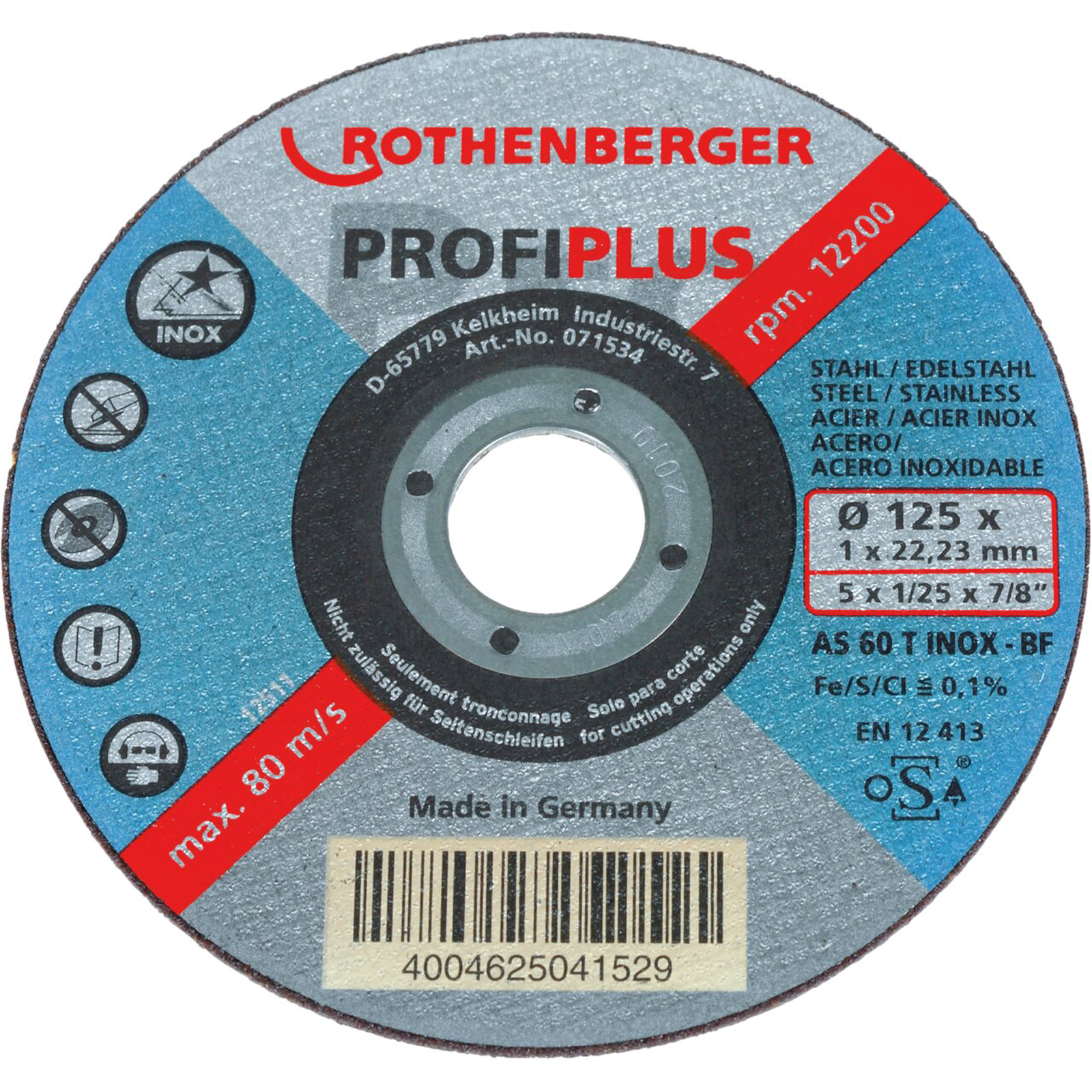 ROTHENBERGER Trennscheibe INOX PROFI PLUS (125×1×22), 10 Stück - 071534D