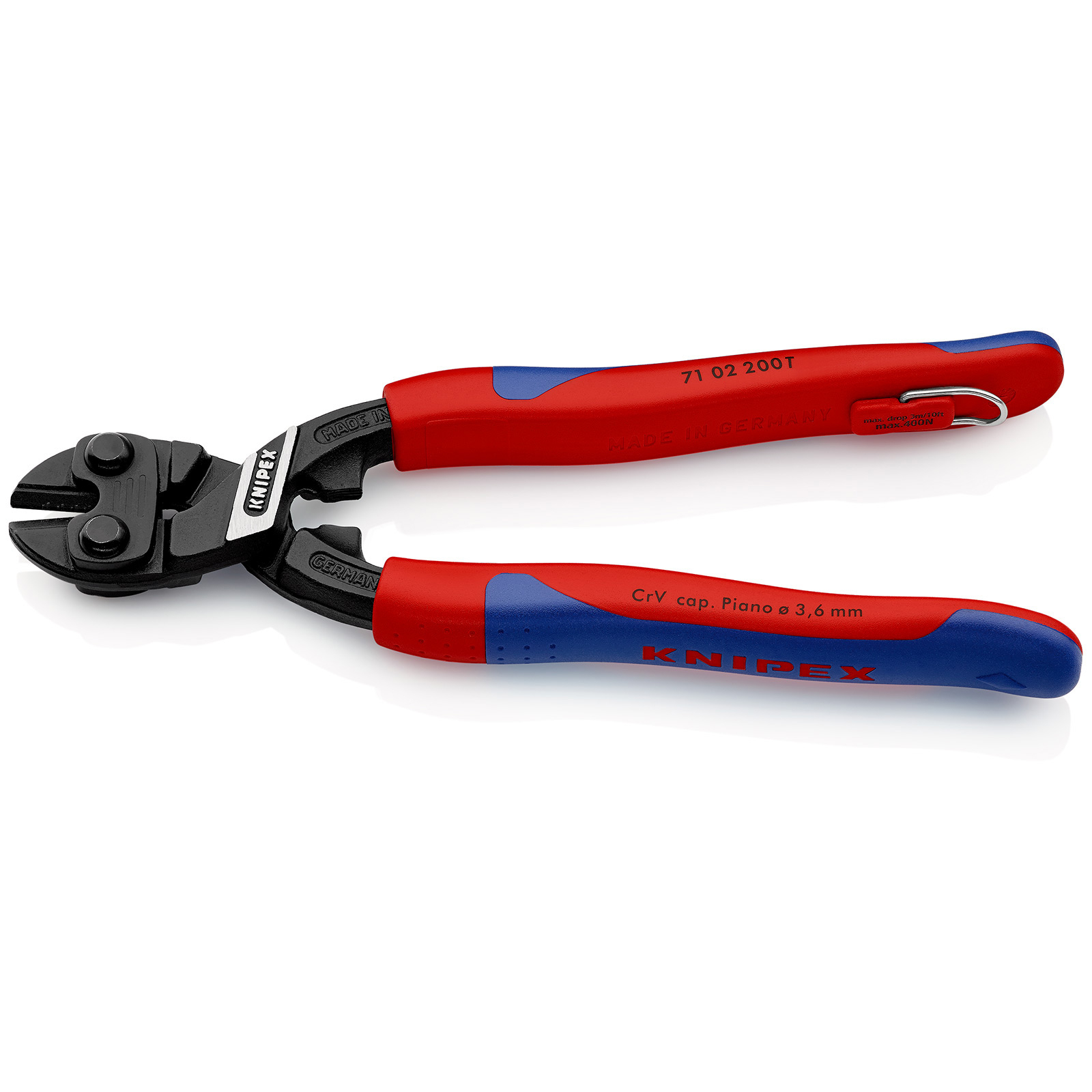 Knipex CoBolt® mit Befestigungsöse schwarz atramentiert, mit schlanken Mehrkomponenten-Hüllen, mit integrierter Befestigungsöse zum Anbringen einer Absturzsicherung 200 mm - 7102200TBK