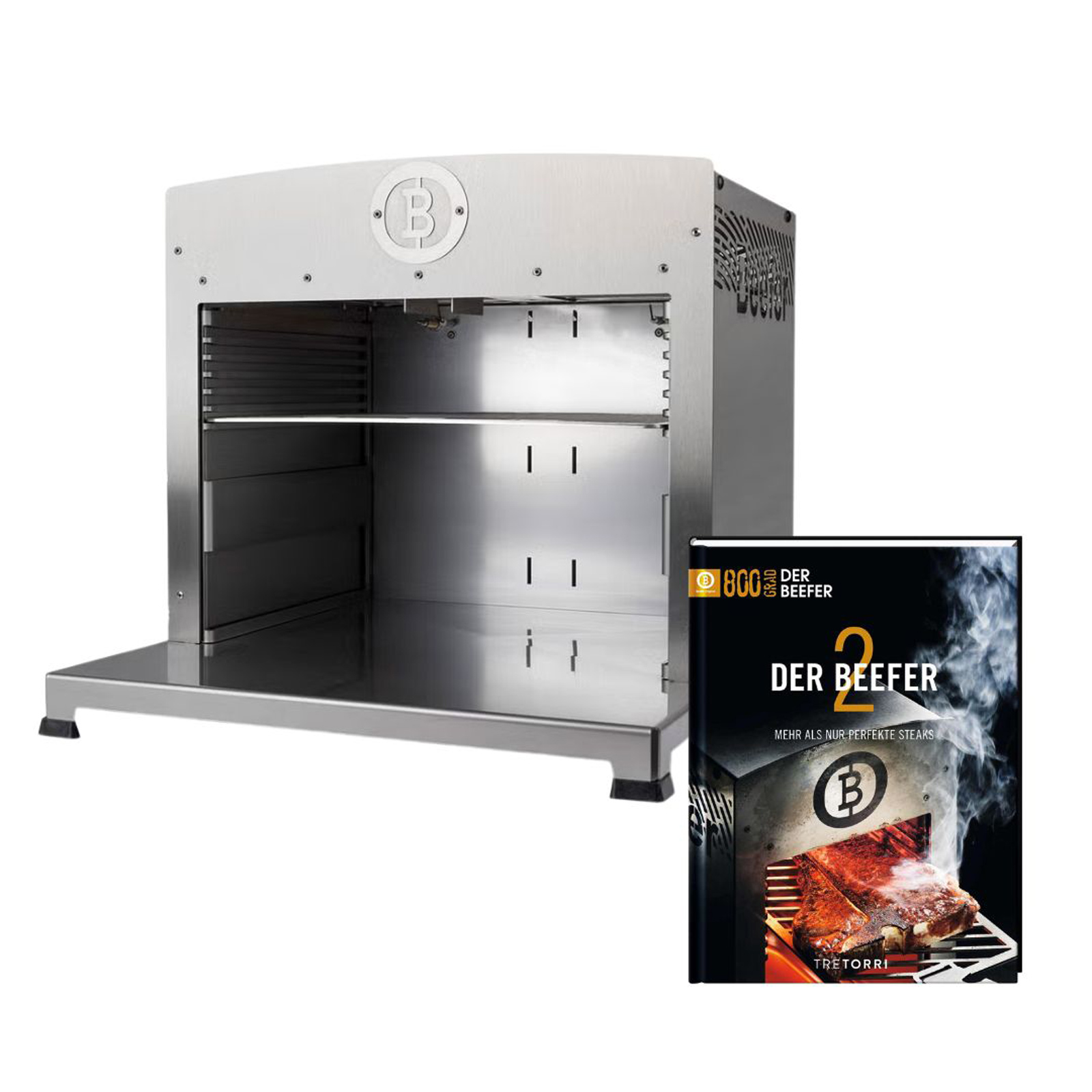 BEEFER Twin Pro DE/AT 50 mbar Propan ohne Trennwand 800°C Oberhitzegrill mit Kochbuch "Der BEEFER 2" im Set - 1130001-Set2