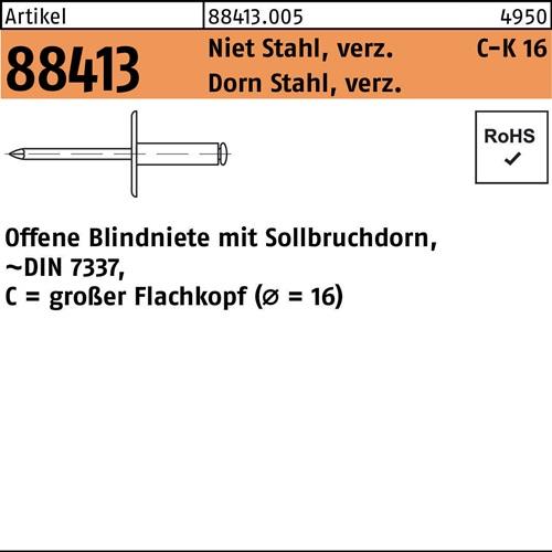 Blindniete R 88413 großer FLAKO 4,8x10,3 Niet Sta verz./Dorn Sta verz. 250St.