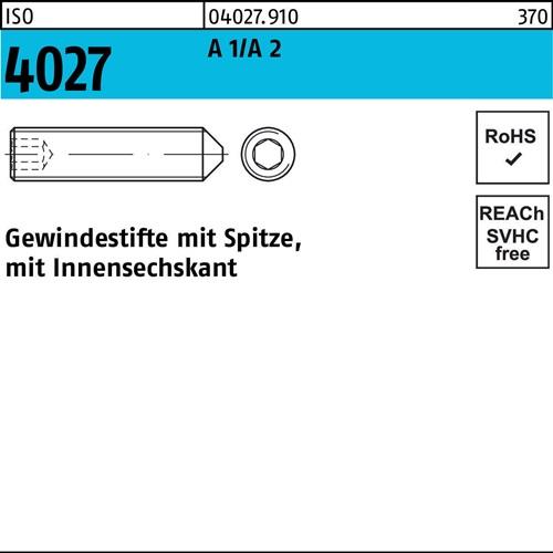 Gewindestift ISO 4027 Spitze/Innen-6kt M2x 3 A 2 500 Stück
