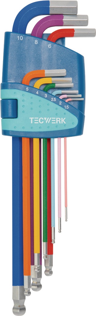 Winkelschraubendrehersatz 9-tlg.Ku.-Halter SW 1,5-10mm lang farbcod.,Kugelk.TW