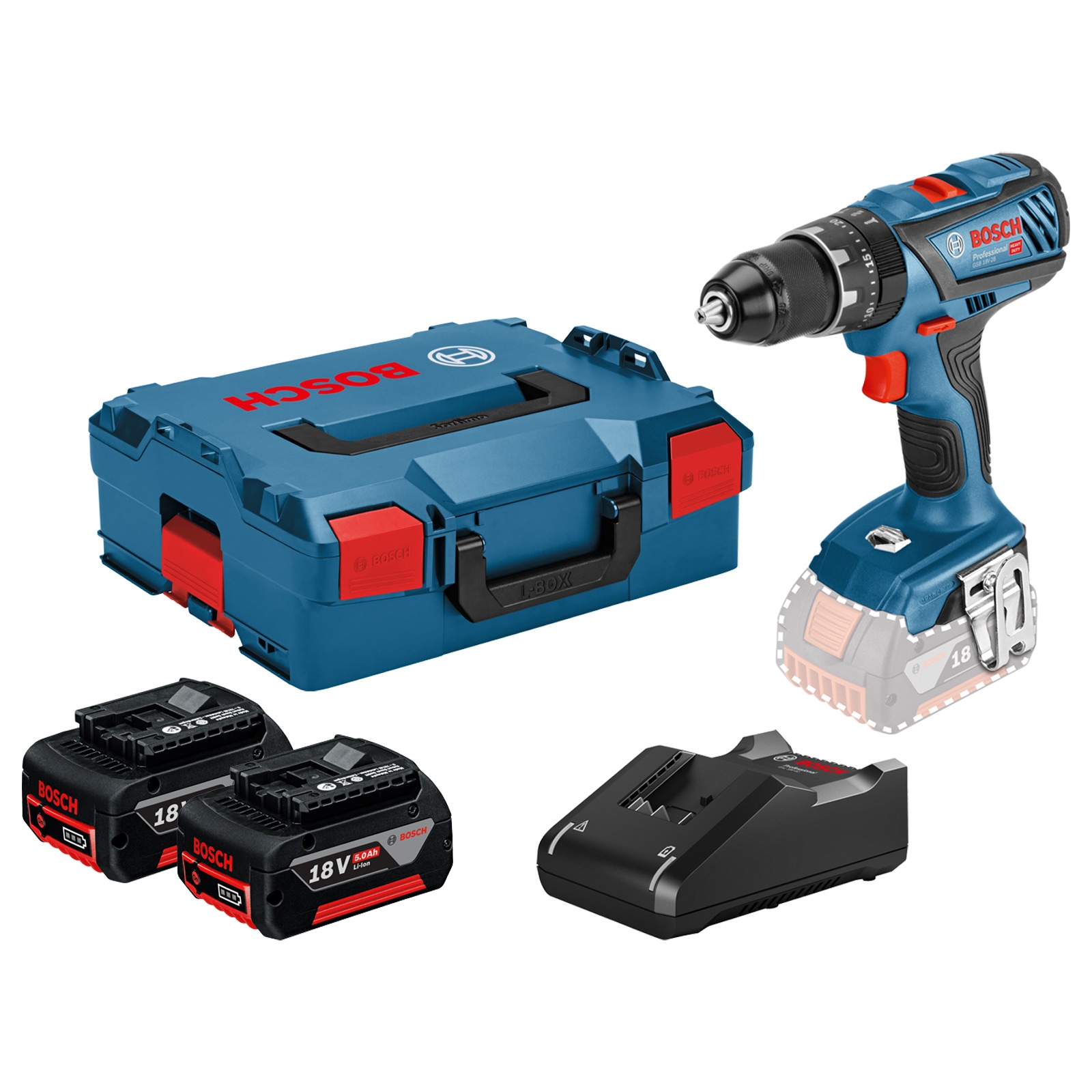 Bosch Akku-Schlagbohrschrauber GSB 18V-28 / 2x 5,0 Ah Akku + Ladegerät in L-Boxx - 06019H4001