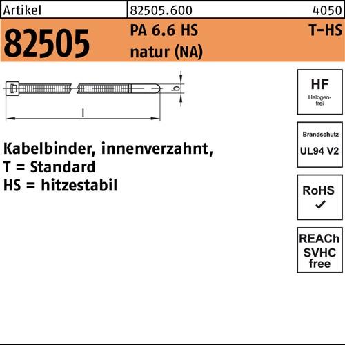 Kabelbinder R 82505 innenverz. 2,5x200/50 PA 6.6 HS natur 100St. HELLERMANNTYTON
