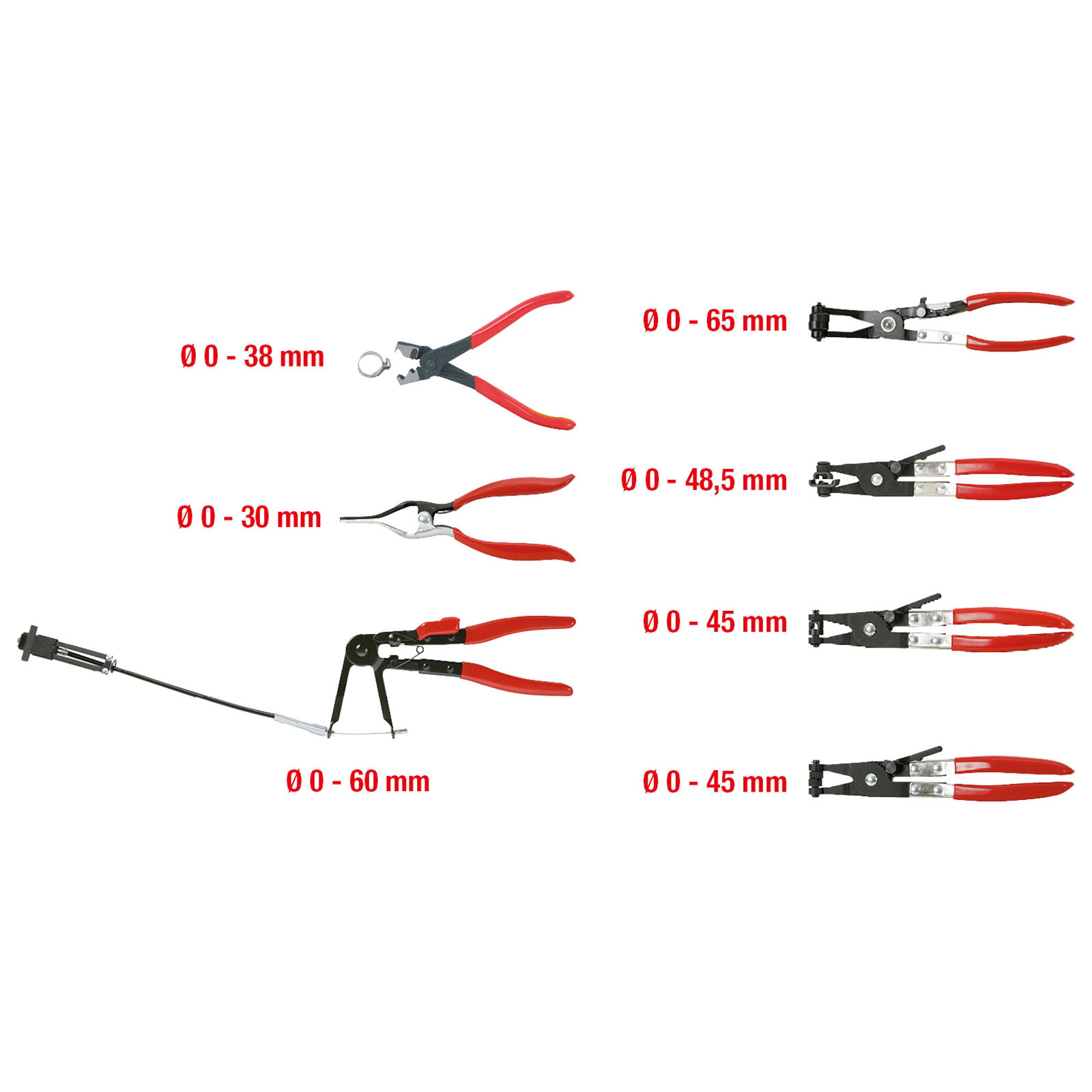 KS TOOLS KFZ Schlauchschellenzangen-Satz 7tlg. - 115.1055