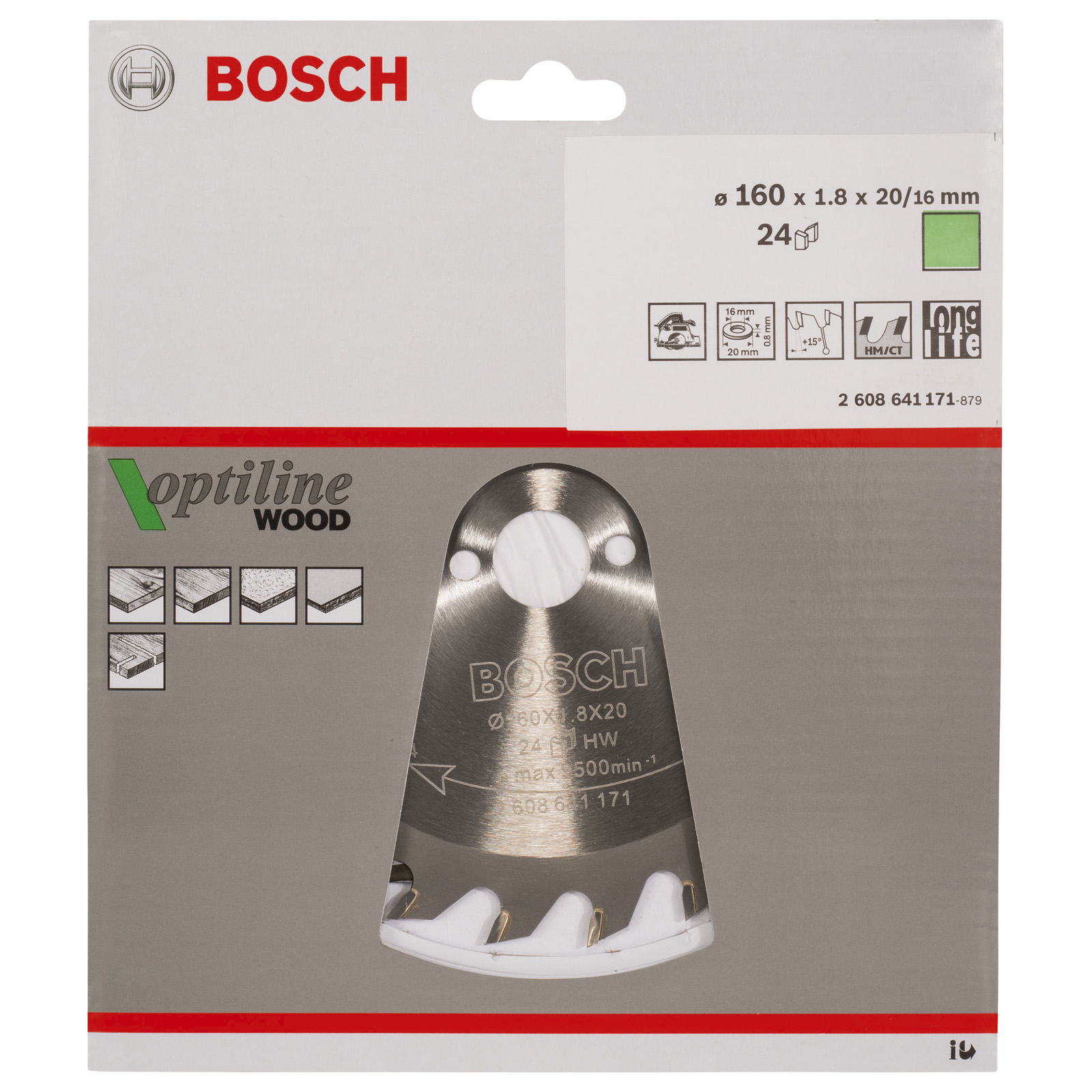 Bosch Kreissägeblatt Optiline Wood für Handkreissägen, 160 x 20/16 x 1,8 mm, 24 - 2608641171