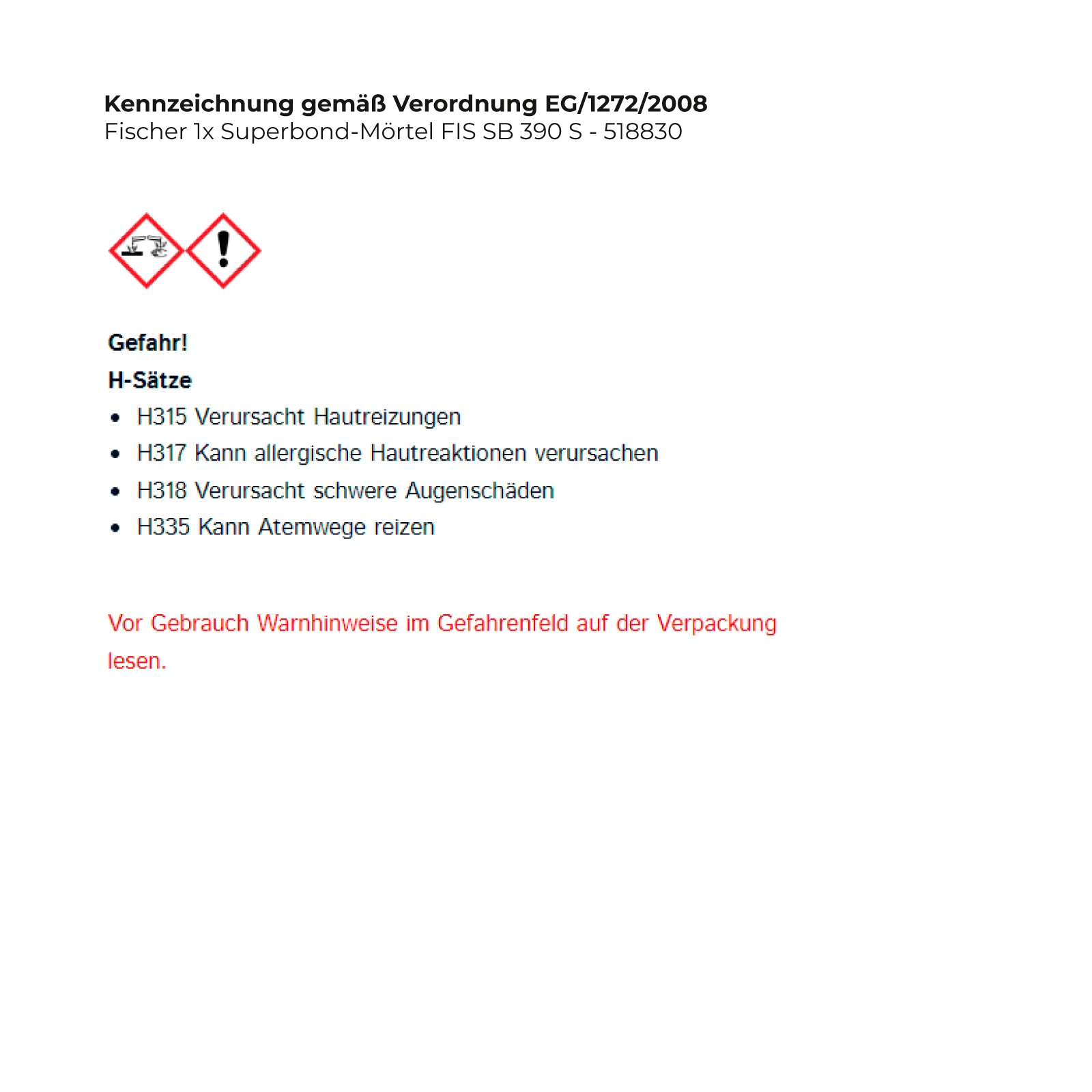 Fischer 1x Superbond-Mörtel FIS SB 390 S - 518830