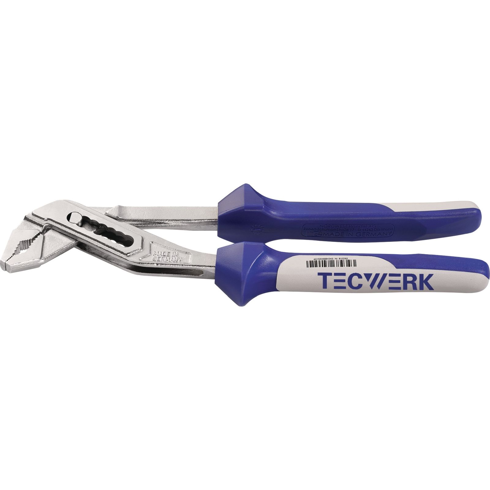 Wasserpumpenzange L.250mm Spann-W.6-44mm verchr.Mehrkomp.-Hüllen TECWERK