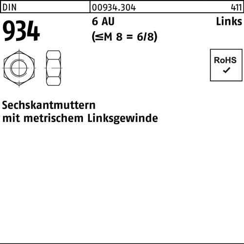 Sechskantmutter DIN 934 links M4 -LH 6 Automatenstahl 100 Stück