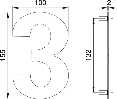 edi Hausnummer Ziffer 3 VA ma 150mm B.100mm - 2503/0000/00