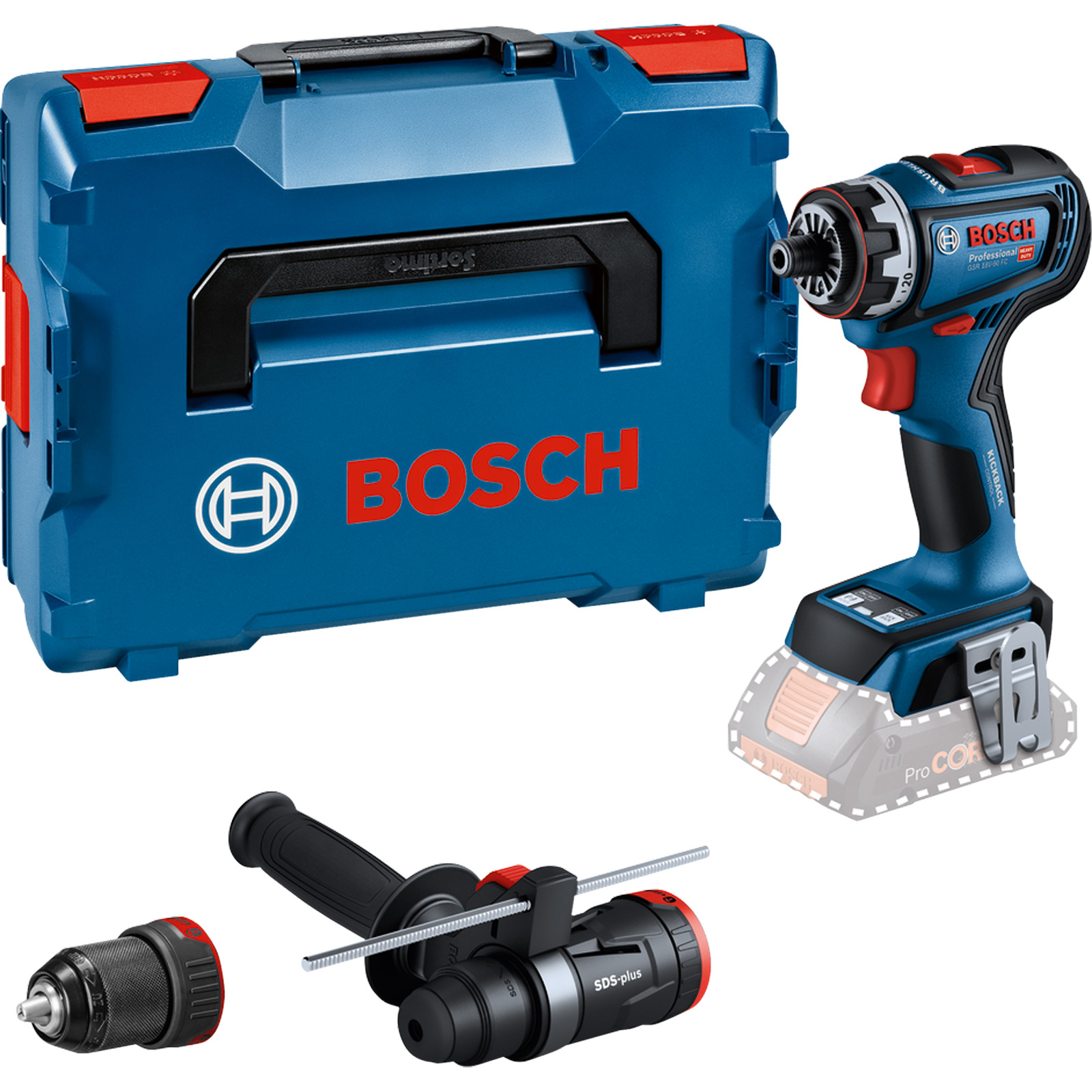 Bosch Akku-Bohrmaschine GSR 18V-90 FC Solo + Aufsätze + L-Boxx - 06019K6204