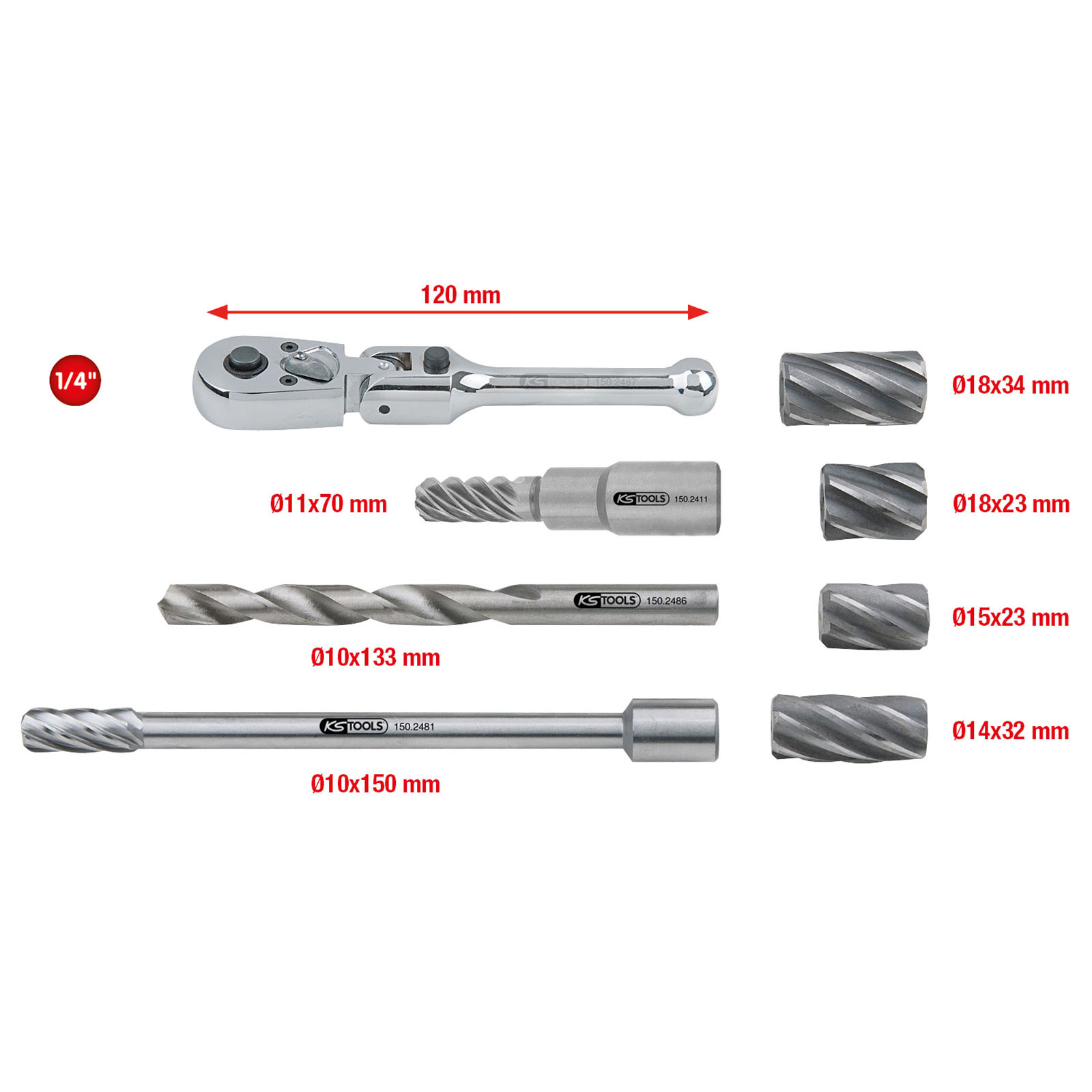 KS TOOLS 1/4" MASTER ABS-Sensoren-Reibahlen-Satz 8tlg. - 150.2410