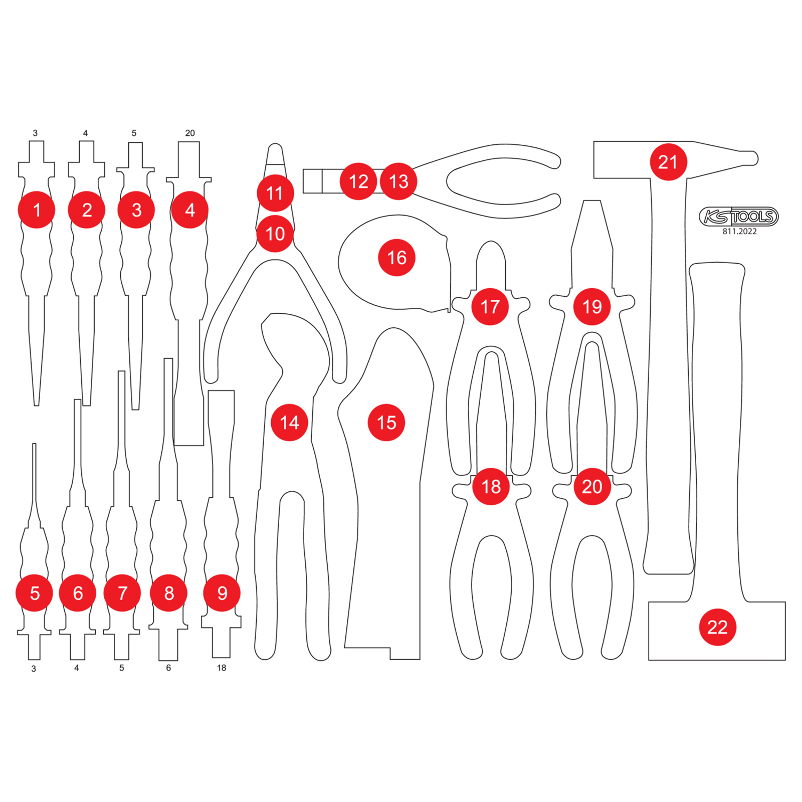 KS TOOLS leere Schaumstoffeinlage zu 811.2022 - 811.2022-97
