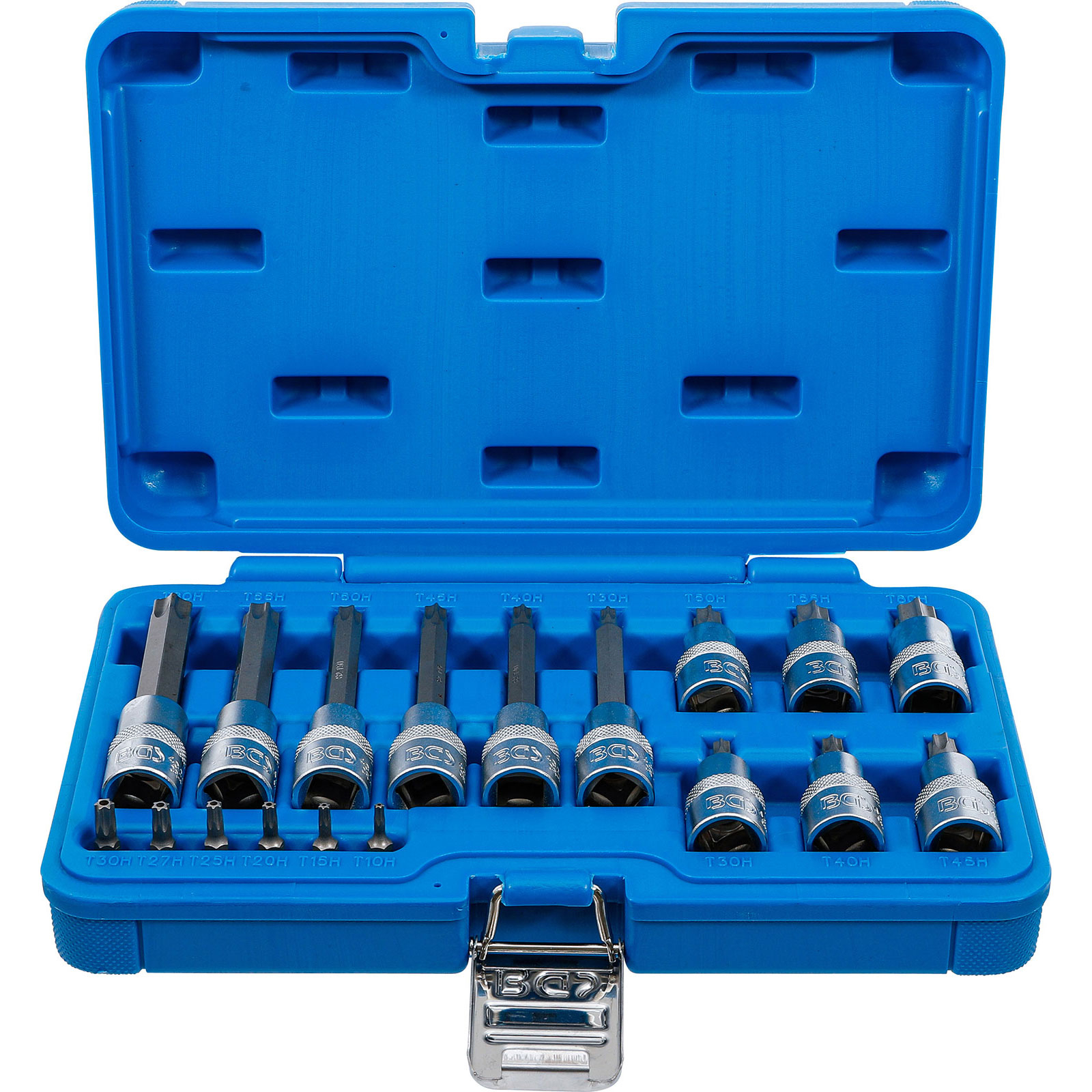 BGS Bit-Einsatz-Satz Antrieb Innenvierkant 6,3 mm (1/4") / 12,5 mm (1/2") T-Profil (für Torx) mit Bohrung 18tlg.  - 5174