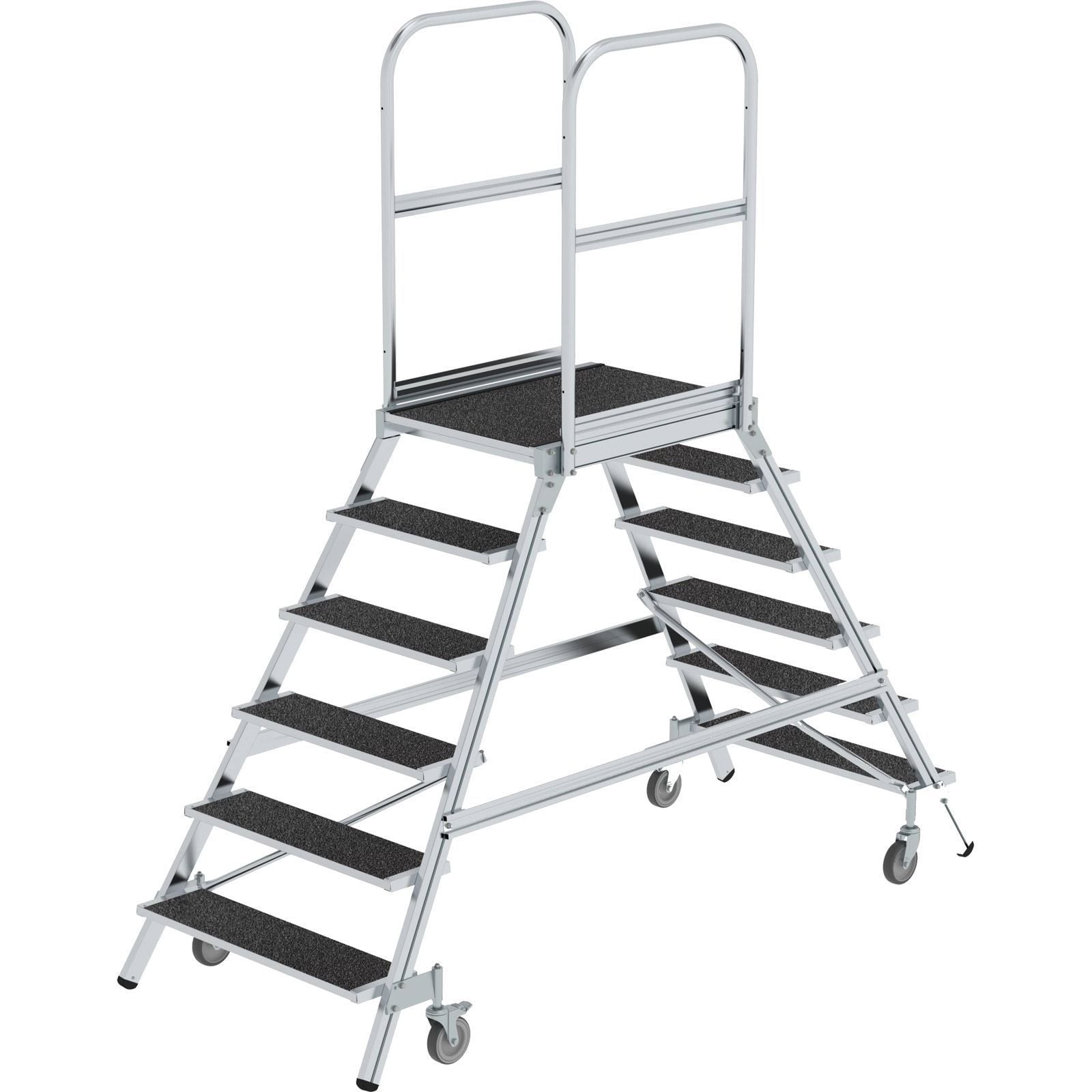 Günzburger Steigtechnik Podesttreppe beidseitig begehbar mit Federrolle Korundbeschichtung R13 2x6 Stufen - 059206