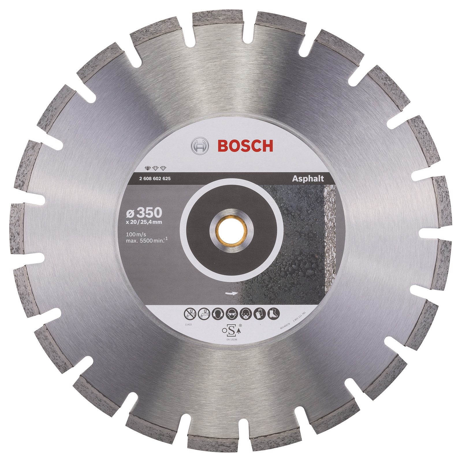 Bosch Diamanttrennscheibe Standard for Asphalt, 350 x 20/25,40 x 3,2 x 8 mm -2608602625