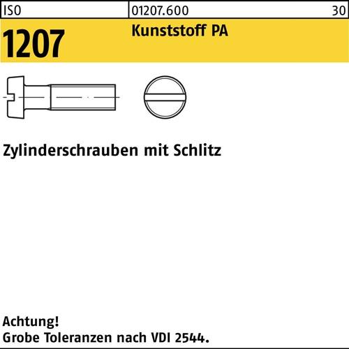 Zylinderschraube ISO 1207 Schlitz M3x 8 Polyamid 200 Stück