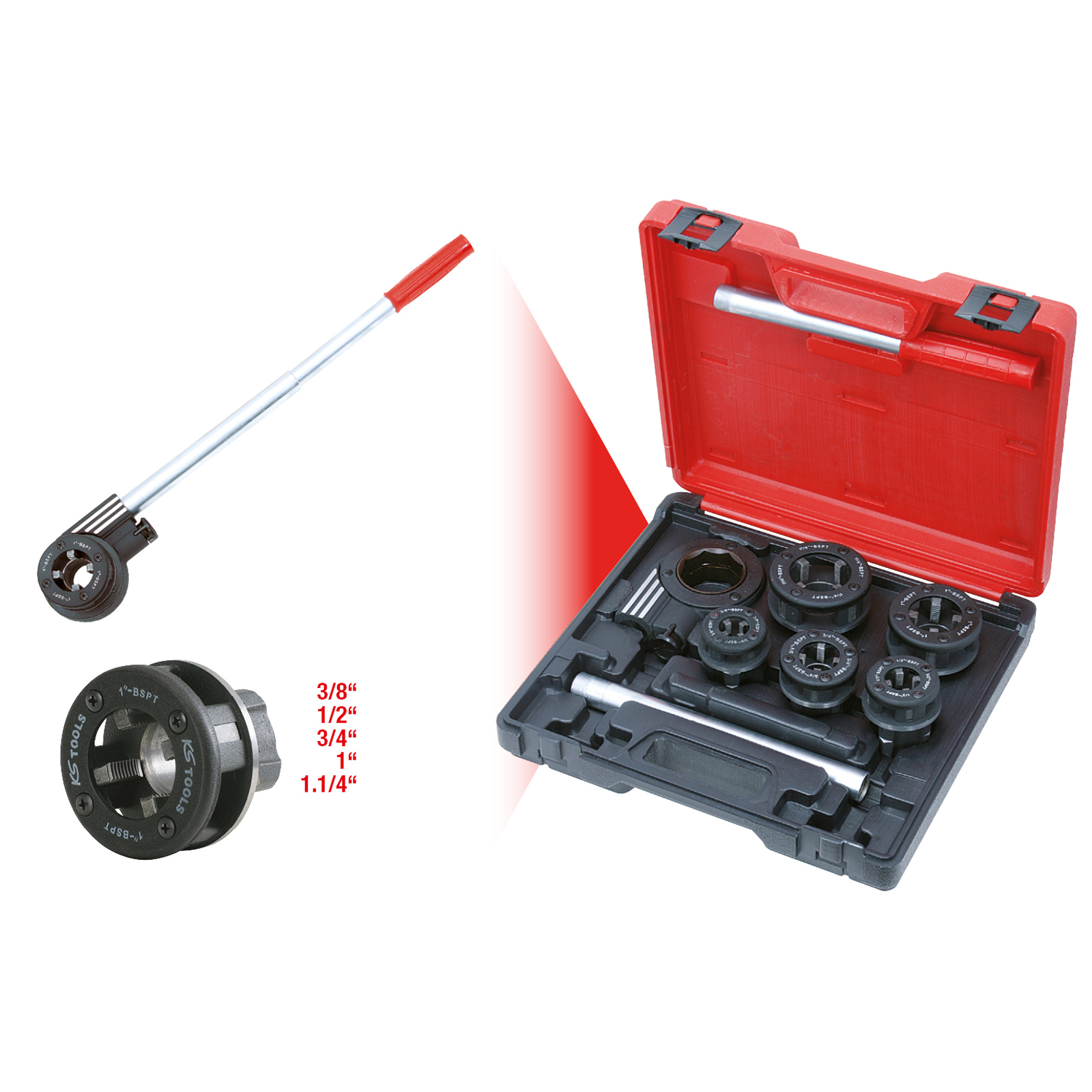 KS TOOLS Gewinde-Schneidkluppen-Satz 3/8"-1.1/4" 8tlg. - 903.3300