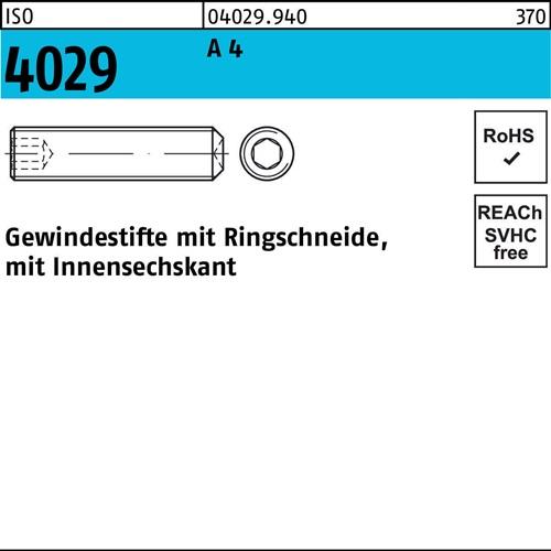 Gewindestift ISO 4029 Ringschneide/Innen-6kt M8x 16 A 4 200 Stück