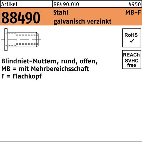 Blindnietmutter R 88490 FLAKO M5/0,5 - 6,0 Stahl galv.verz. 500St.