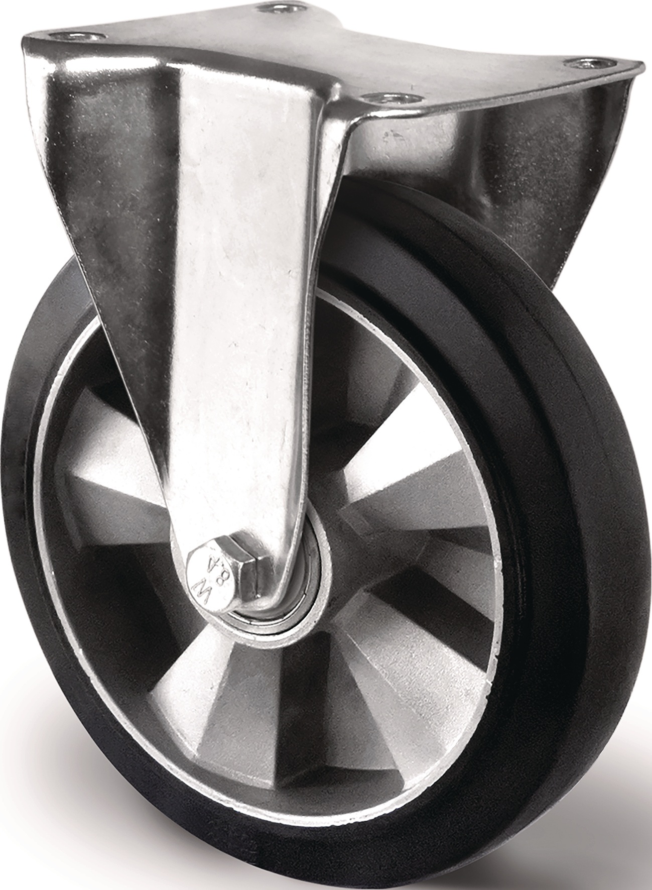 Schwerlastbockrolle D.200mm Trgf.500kg Elastikgummi Bau-H.245mm TECWERK