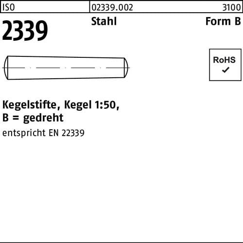 Kegelstift ISO 2339 gedreht B 6,5x 45 Stahl Kegel 1:50 100 Stück