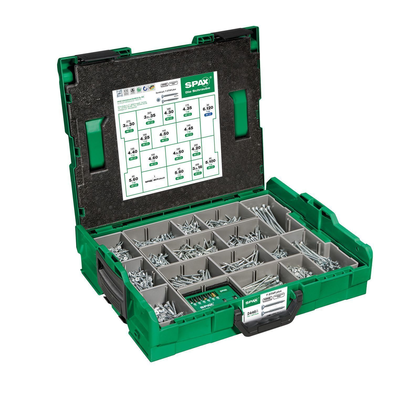 SPAX Montagekoffer L-BOXX 102 - 2.445x Universalschraube in 16 Abmessungen, Senkkopf T-STAR plus Vollgewinde 4CUT WIROX A9J inkl. BITcheck
